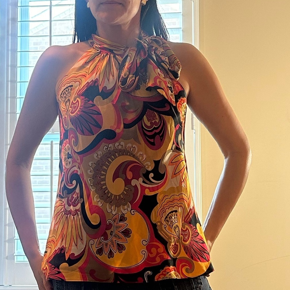 INC International Concepts Yellow Red Asymmetrical Sleeveless Blouse